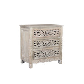 Indian Hand Carved 3 Drawers Solid Wood Bedside Table   04